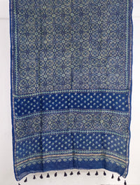 Indigo Ajrakh Handblock Printed Chanderi Silk Saree