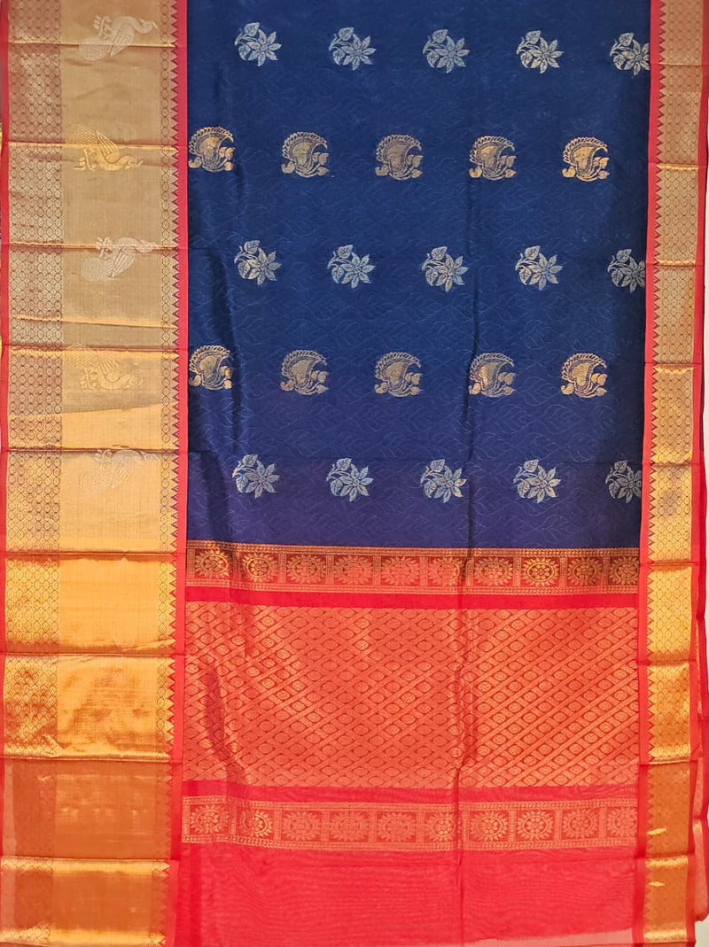 Indrani – Royal Blue Handloom Mangalagiri Silk Cotton Saree with Kuppadam Weave