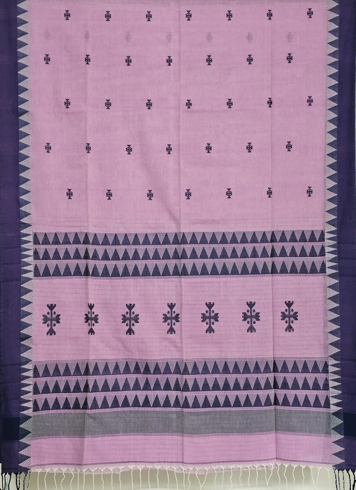 Indumati – Pink Handloom Tangail Khadi Saree with Navy Blue Border
