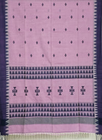 Indumati – Pink Handloom Tangail Khadi Saree with Navy Blue Border