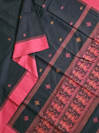 Kalavalli – Black Handloom Bengal Cotton Saree with Baluchari Dance Motif Pallu