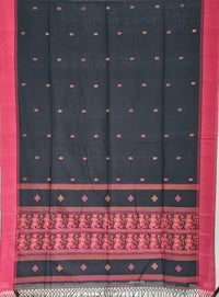 Kalavalli – Black Handloom Bengal Cotton Saree with Baluchari Dance Motif Pallu