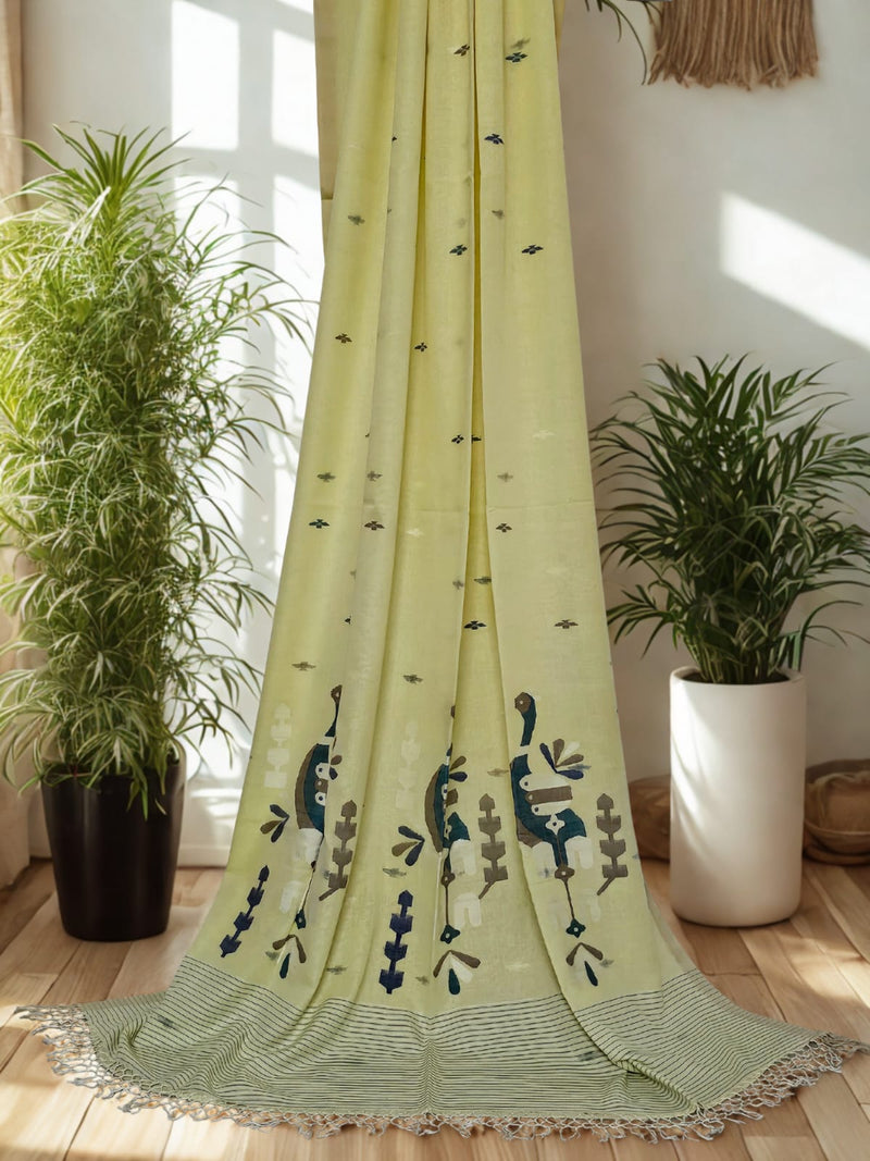 Kalindi – Lemon Yellow Jamdhani Handloom Bengal Cotton Saree