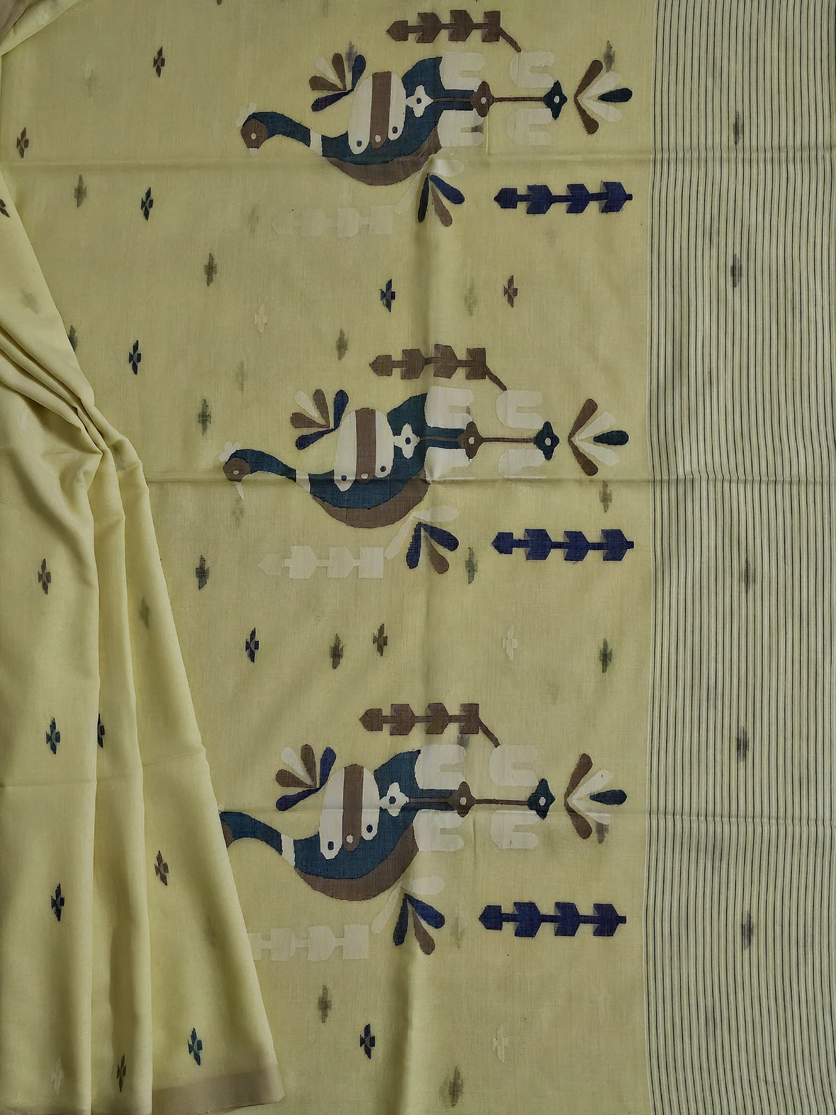 Kalindi – Lemon Yellow Jamdhani Handloom Bengal Cotton Saree