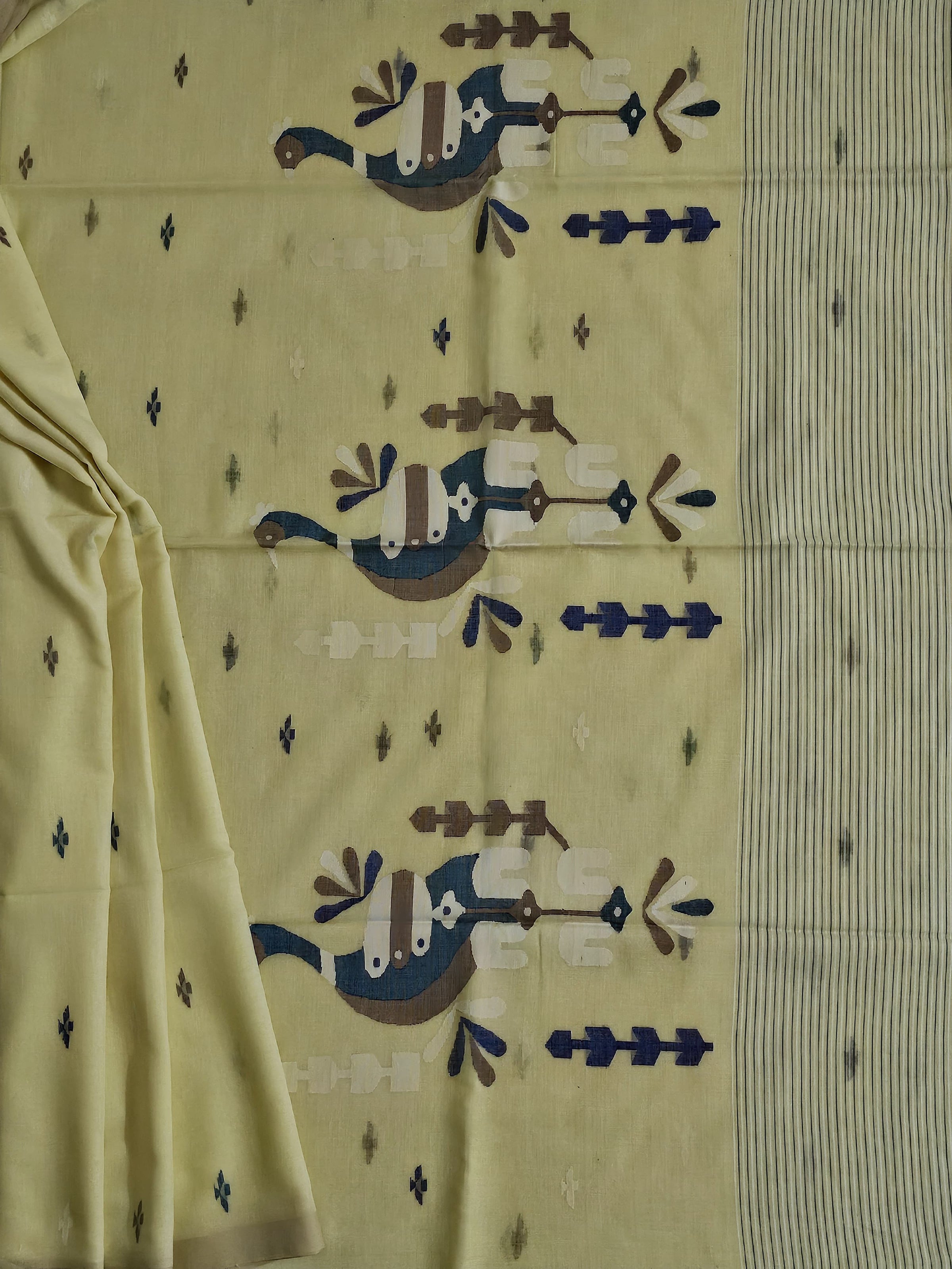 Kalindi – Lemon Yellow Jamdhani Handloom Bengal Cotton Saree