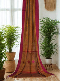 Kanakrekha – Ochre Brown Jamdani Handloom Khadi Saree with Magenta Border