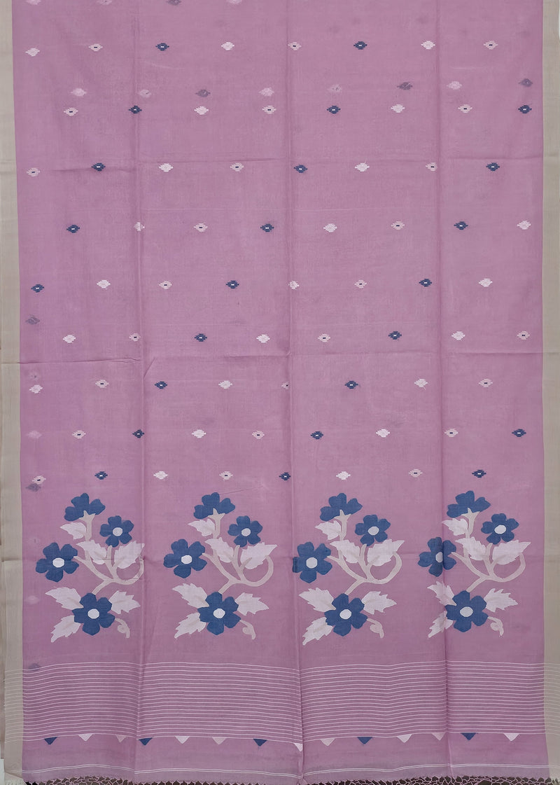 Kanvika – Pink Jamdani Handloom Bengal Cotton Saree