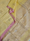Ketaki – Yellow Handloom Pure Linen Saree with Zari Butterfly Motifs