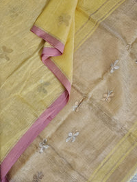 Ketaki – Yellow Handloom Pure Linen Saree with Zari Butterfly Motifs