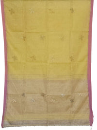 Ketaki – Yellow Handloom Pure Linen Saree with Zari Butterfly Motifs