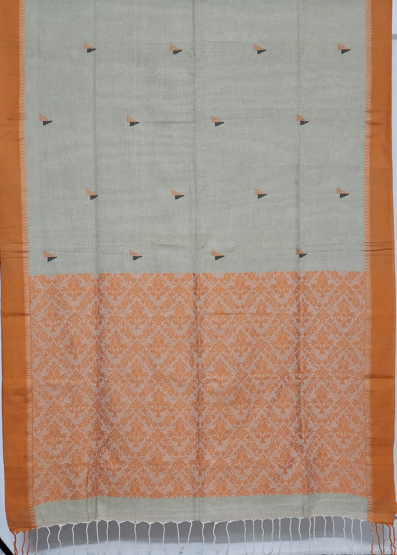 Kshirja – Beige Khadi Saree with Orange Matka Silk Pallu