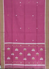 Kusuma – Pink Handloom Bengal Cotton Saree with Beige Border and White Floral Motifs