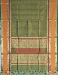Lakshadeepam Handloom Kanchi Silk Cotton Saree | Forest Green with Mustard-Rust Pallu & Temple Zari Border