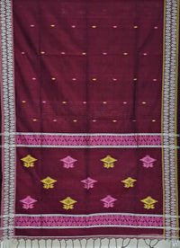 Lalima – Deep Plum Handloom Khadi Saree with White Border and Dual-Tone Motifs