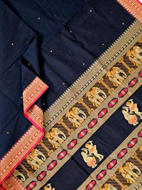 Lasya – Black Handloom Kanchi Cotton Saree with Bomkai Pallu