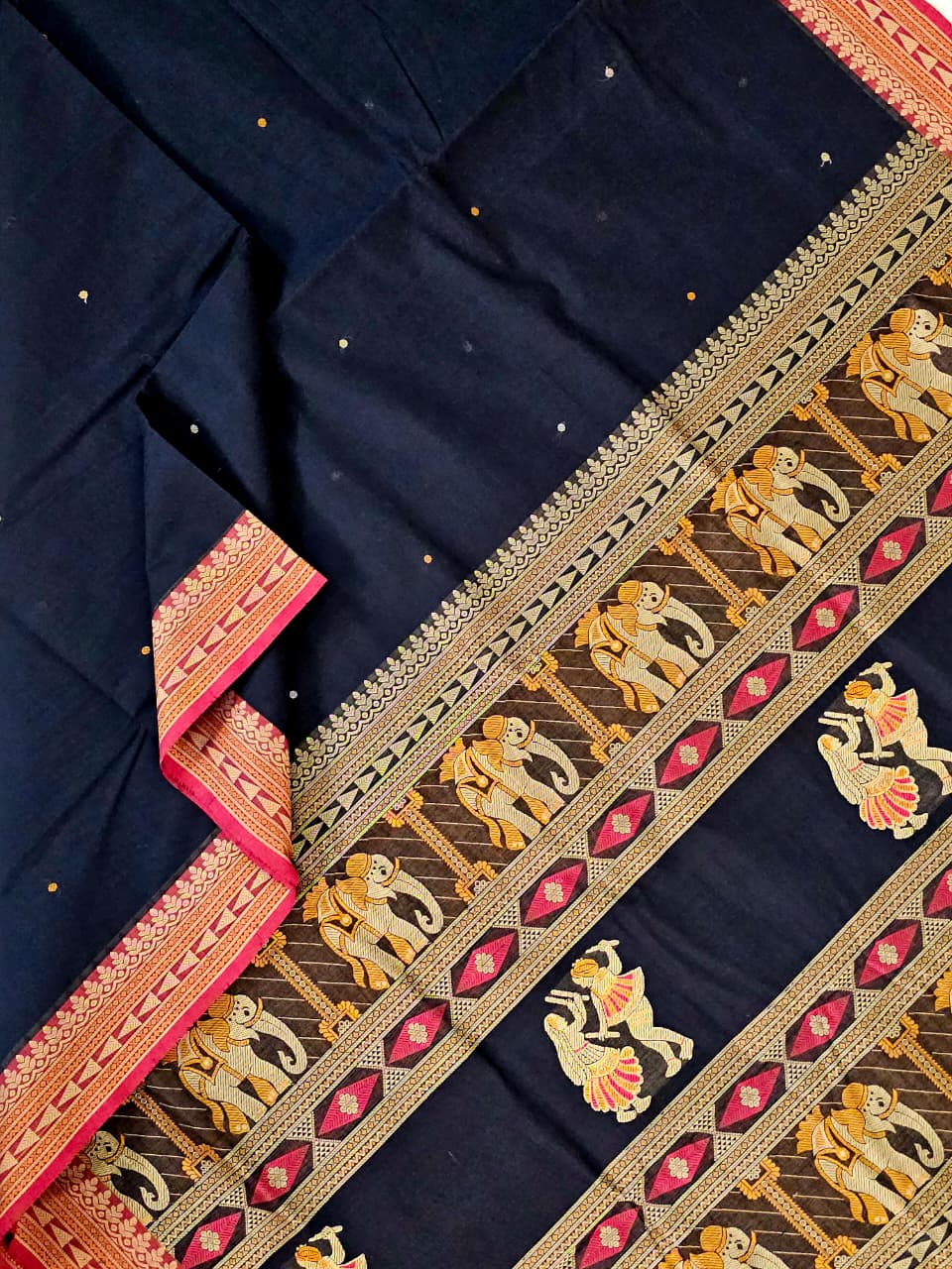 Lasya – Black Handloom Kanchi Cotton Saree with Bomkai Pallu