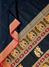 Lasya – Black Handloom Kanchi Cotton Saree with Bomkai Pallu