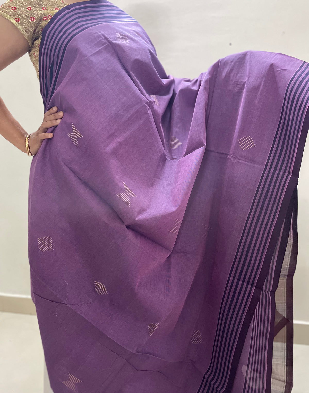 Lavender Handloom Gongura Cotton Saree with Brown Pallu