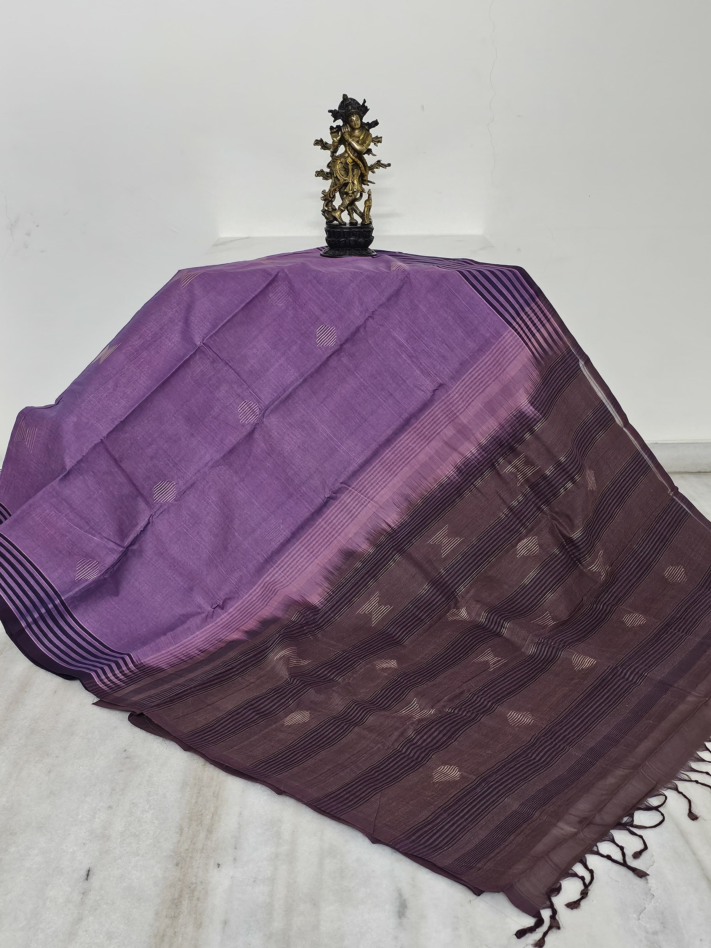 Lavender Handloom Gongura Cotton Saree with Brown Pallu