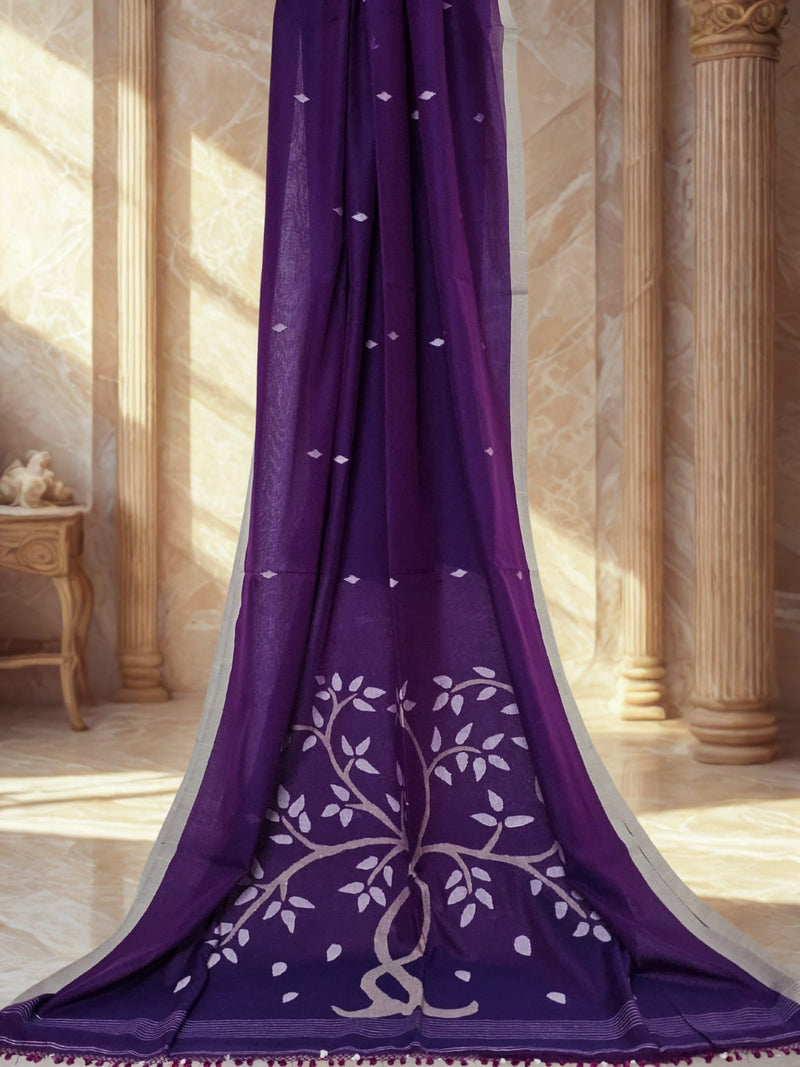 Lavitha – Purple Jamdhani Handloom Bengal Cotton Saree