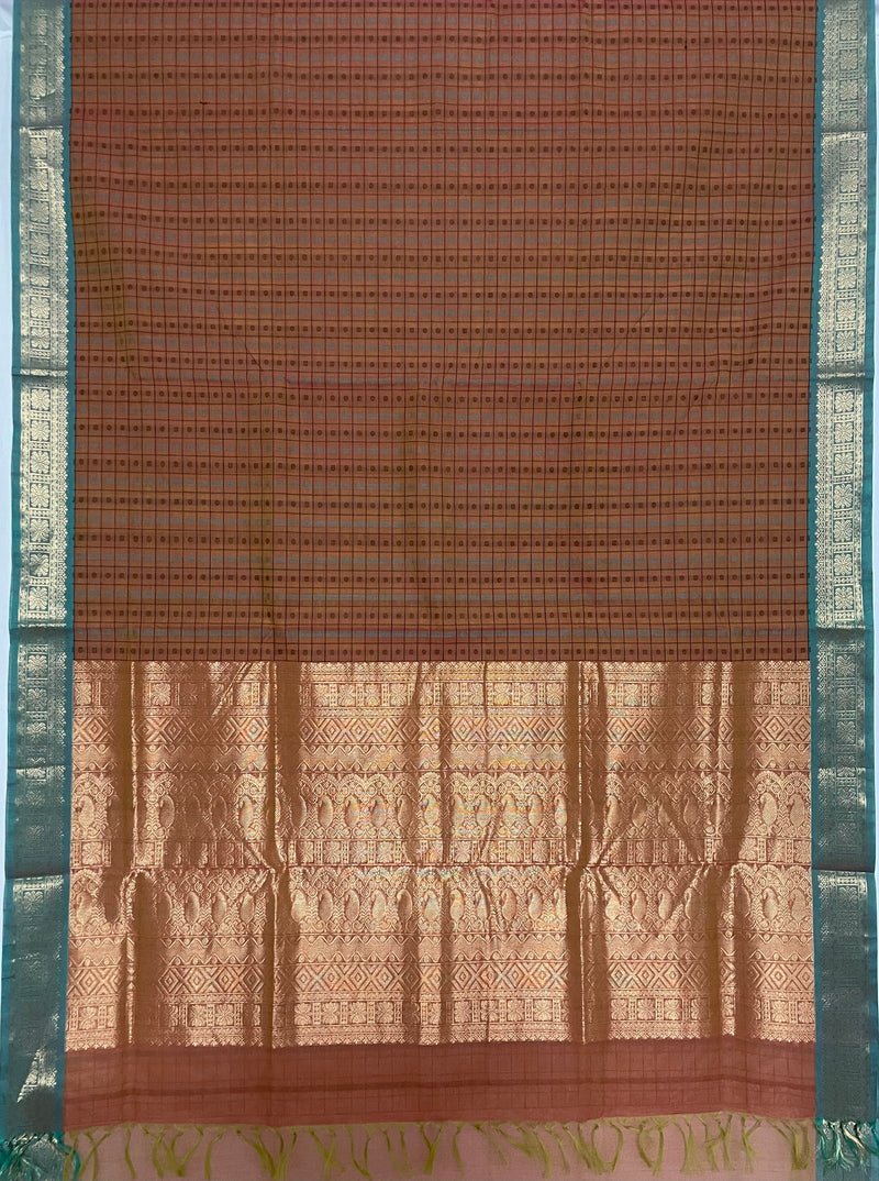 Light Green and Orange Dual Tone Handloom Lakshadeepam Saree