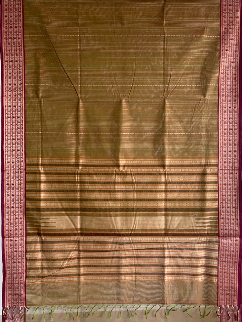 Light Green and Maroon Dual Tone Handloom Kanchi Cotton Saree