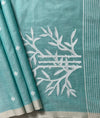 Light Teal Green Jamdhani Handloom Bengal Cotton Saree