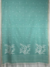 Light Teal Green Jamdhani Handloom Bengal Cotton Saree