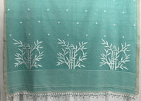 Light Teal Green Jamdhani Handloom Bengal Cotton Saree