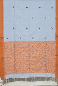 Mandakini – Light Blue Handloom Khadi Saree with Orange Matka Silk Pallu
