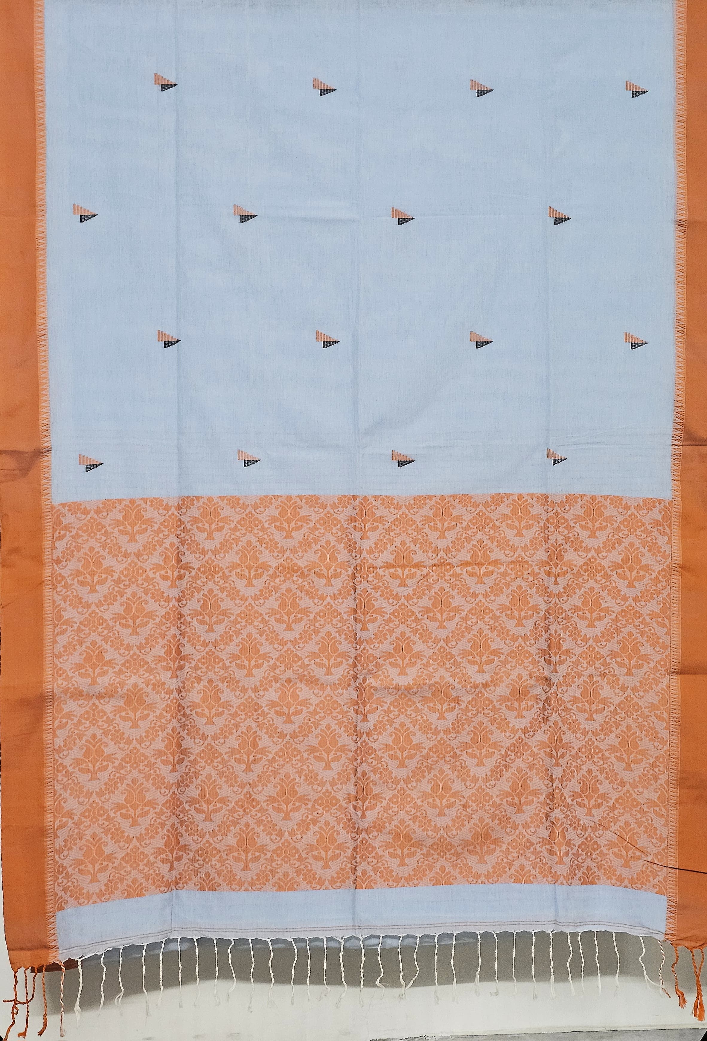 Mandakini – Light Blue Handloom Khadi Saree with Orange Matka Silk Pallu