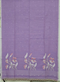 Manjari – Lavender Jamdhani Handloom Bengal Cotton Saree with Floral Motifs