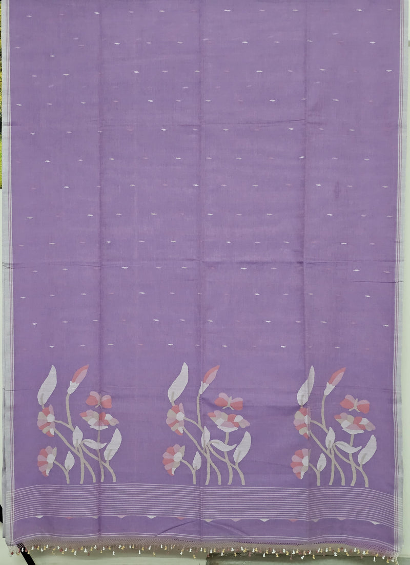 Manjari – Lavender Jamdhani Handloom Bengal Cotton Saree with Floral Motifs