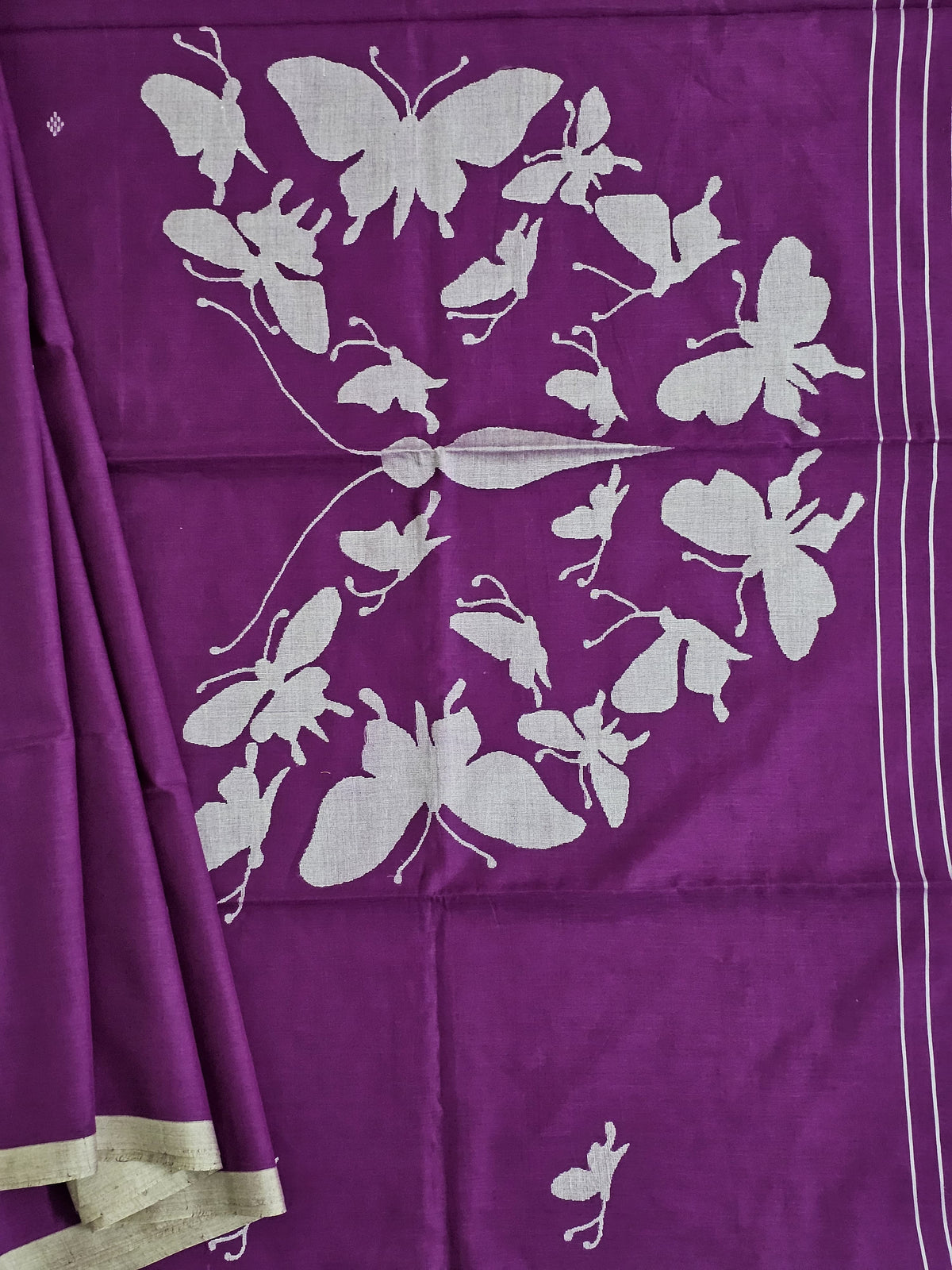 Manmayi - Purple Jamdani Handloom Bengal Cotton Saree