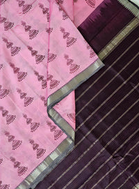 Manohari – Pink & Brown Handloom Mangalagiri Silk Cotton Saree with Jhumka Print