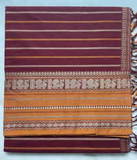 Maroon H. stripes Handloom Kanchi Cotton Saree with Yellow Border