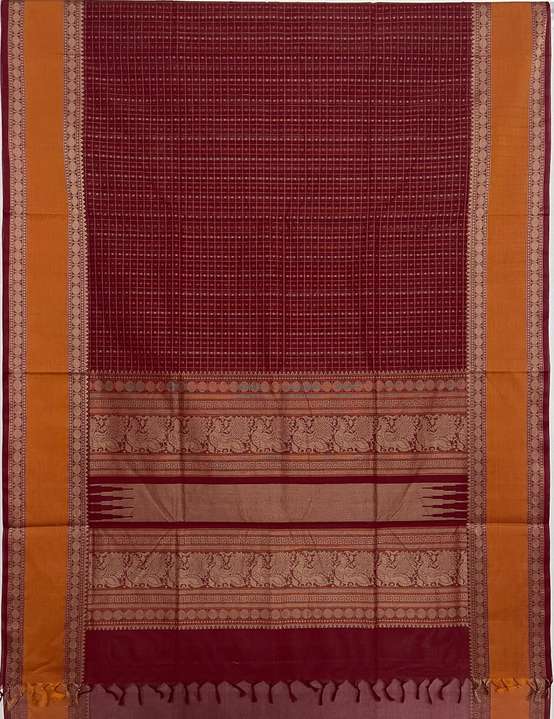 Maroon Handloom Lakshadeepam Kanchi Cotton Saree