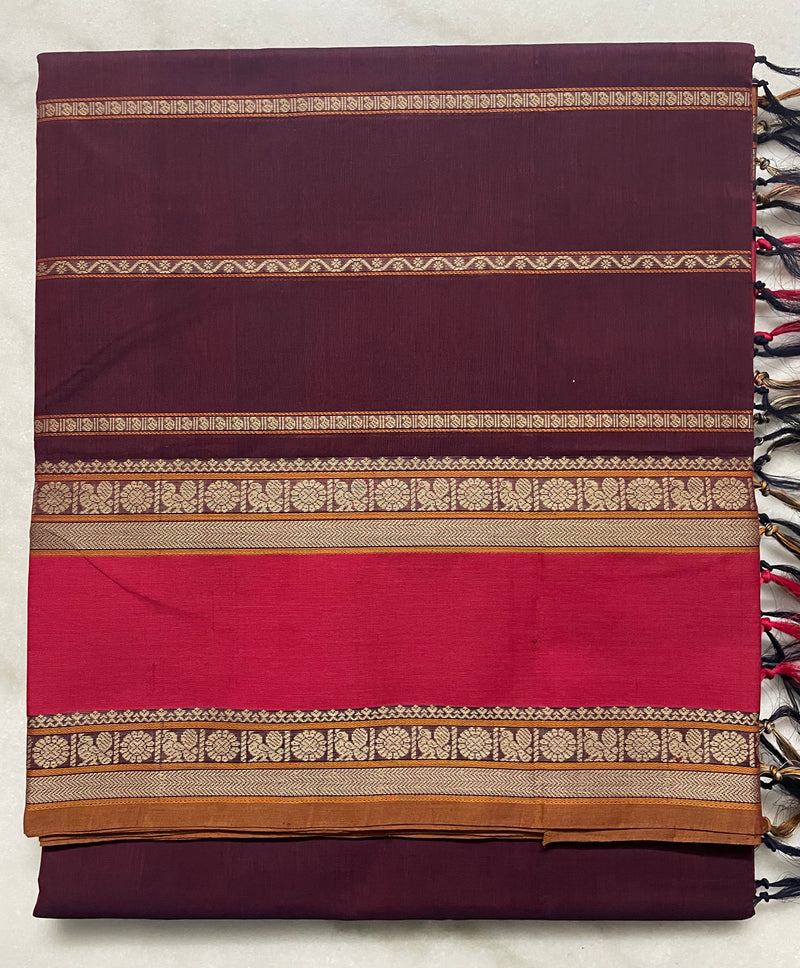 Maroon Navy Blue Dual Tone Handloom Kanchi Cotton Saree