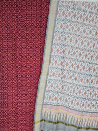 Maroon Pochampally Handloom Ikat Silk Cotton (Sico) Dress Material with White Dupatta