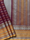 Maroon H. stripes Handloom Kanchi Cotton Saree with Yellow Border