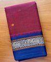 Maroon Handloom Kanchi Cotton Saree with Navy Blue Border