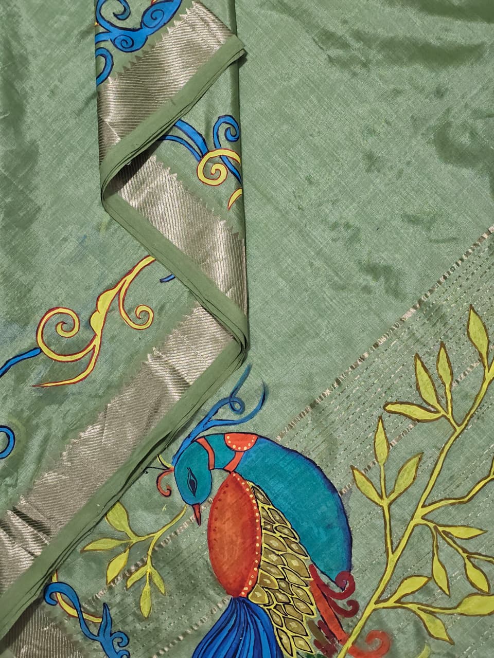 Mayurangana – Hand-Painted Handloom Mangalagiri Silk Cotton Saree