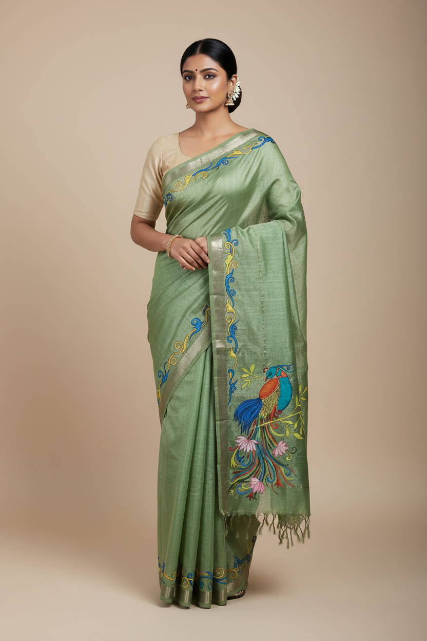 Mayurangana – Hand-Painted Handloom Mangalagiri Silk Cotton Saree