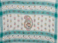 Pallu of Mrinalika – White Kantha Hand Embroidered Cotton Saree with Teal Border