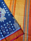 Navy Blue Ikkat Cotton Saree with Ochre Border