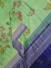Nalini – Mint Green Handloom Bamboo Cotton Saree with Navy Blue Silk Cotton Pallu and Pichwai Print