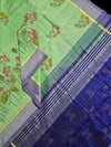 Nalini – Mint Green Handloom Bamboo Cotton Saree with Navy Blue Silk Cotton Pallu and Pichwai Print