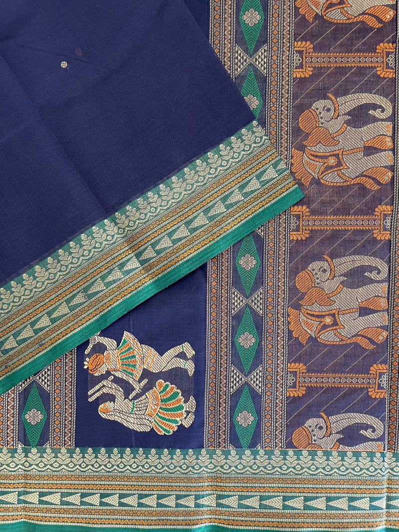 Navy Blue & Black Dual Tone Handloom Kanchi Cotton with Bomkai Pallu