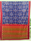 Navy Blue Ikkat Cotton Saree with Red Border