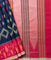 Navy Blue Ikkat Cotton Saree with Red Border